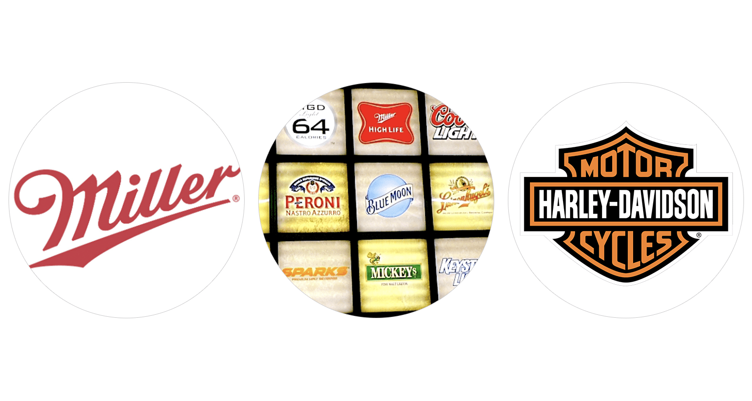 ミラービールのロゴとハーレーダビッドソンのロゴ
